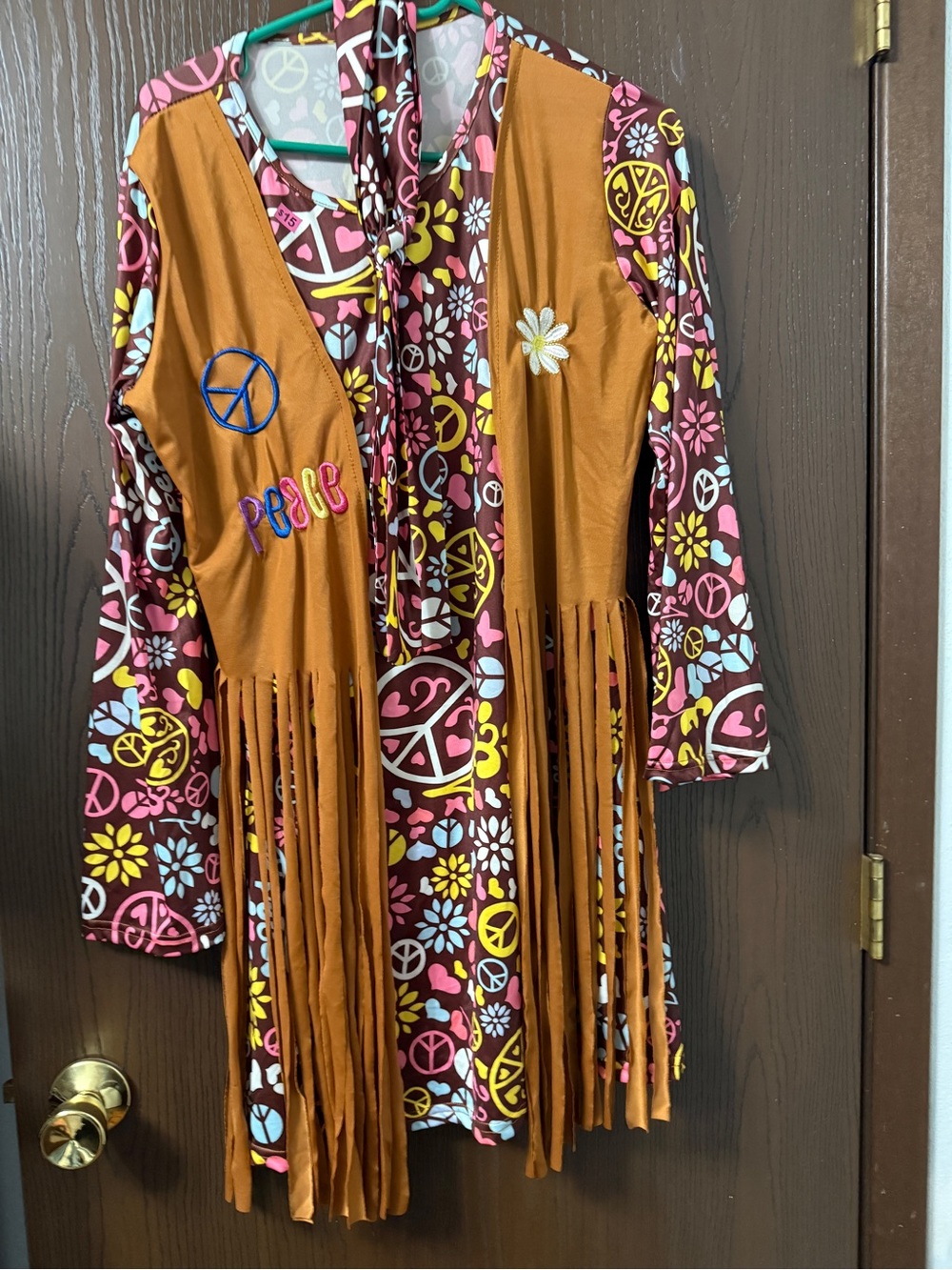 Women’s hippie costumes Boho Fringe Peace Sign Jacket Coat - Brown & Multi